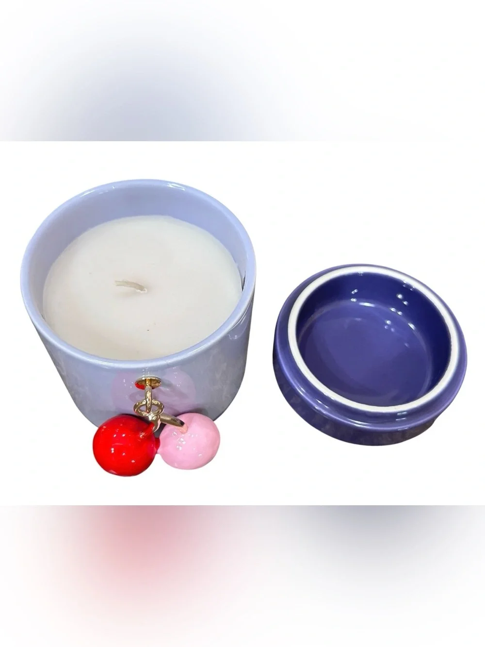 NWT Anthropologie Cherry Charm Fruity Ceramic Candle in Black Cherry & Tonka